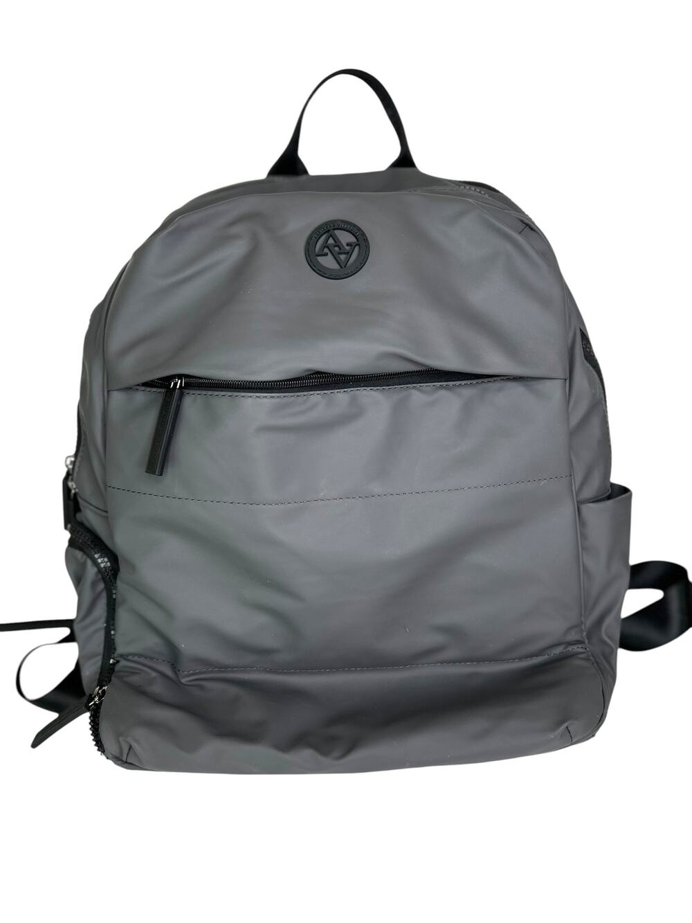 Adrienne Vittadini Gray Nylon Sleek Logo Functional Backpack Pockets Computer